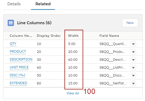 Salesforce CPQ Line Columns Information including Width Option